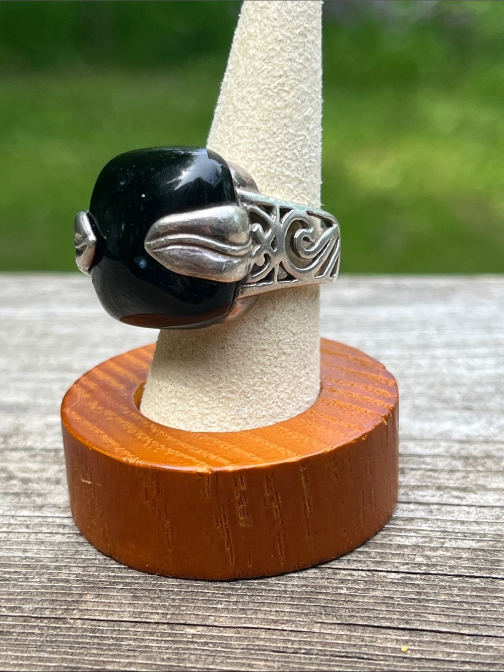 Sterling Silver 925 Ring With Dark Square Stone